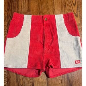Hammies Red White Colorblock Corduroy Shorts Retro High Waist Women Size 32